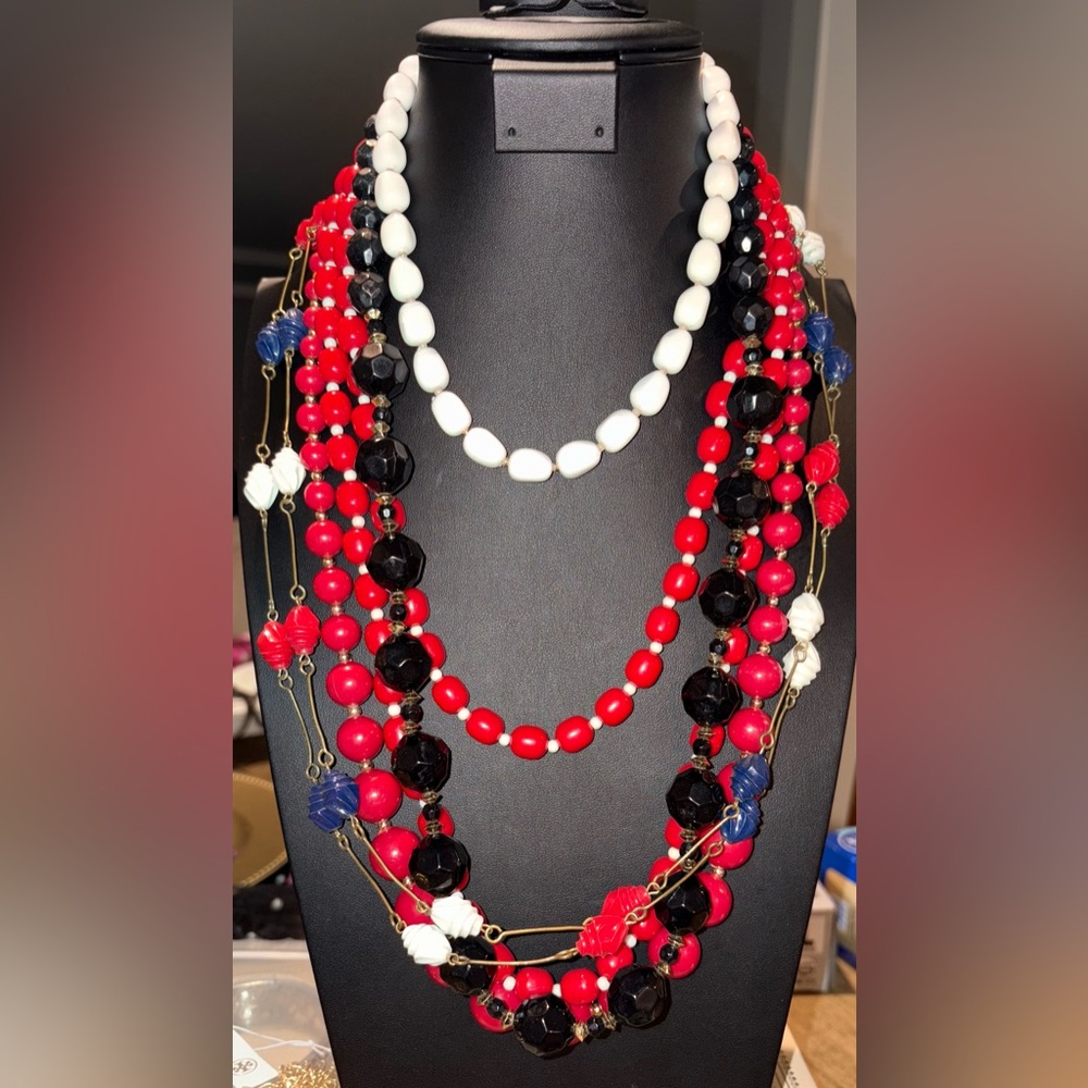 Vintage 5 Piece Necklace Bundle Red, White and Blue